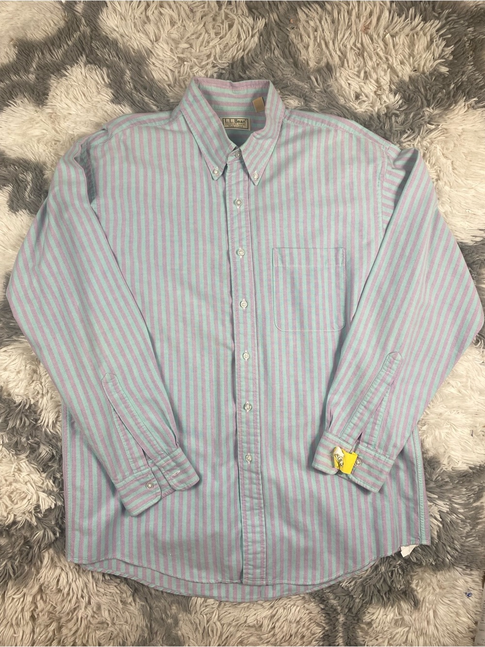 Vintage LL Bean Shirt Mens Large Green Purple Stripe Heritage Pastel USA